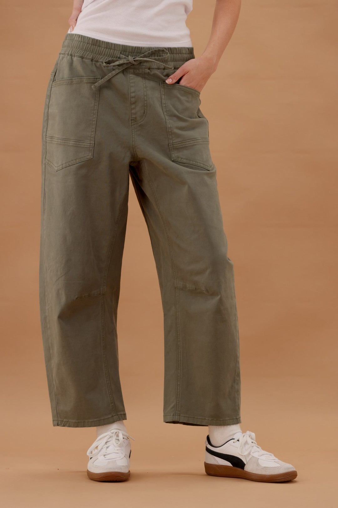 Label Brooke Barrel Leg Denim Jogger Olive