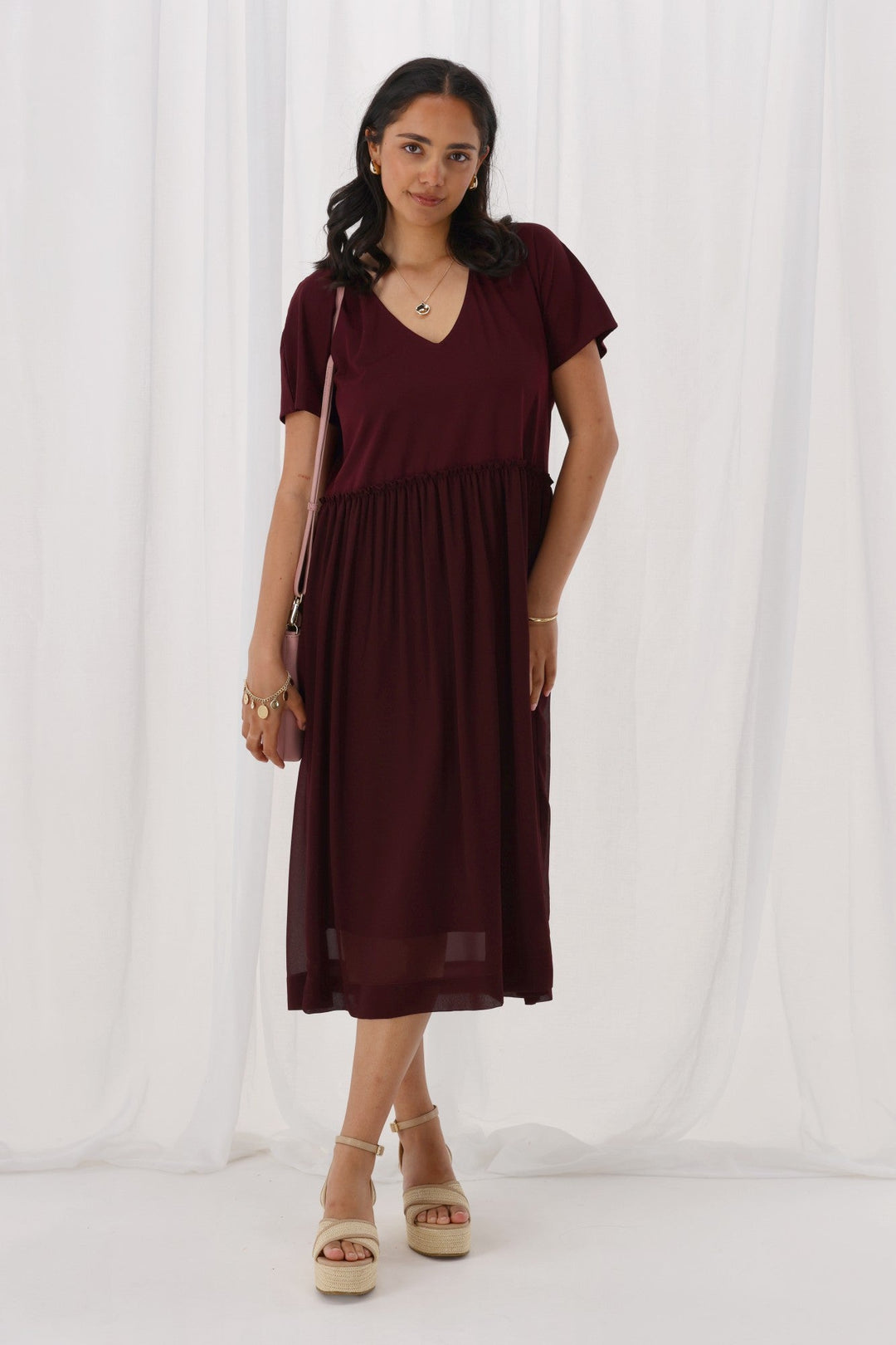 Shine On Label Cisco Empire Line Dress Claret