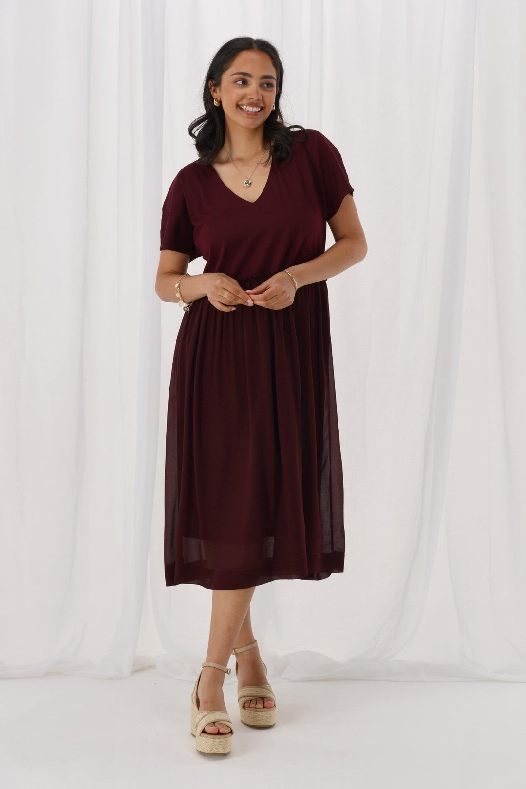 Shine On Label Cisco Empire Line Dress Claret