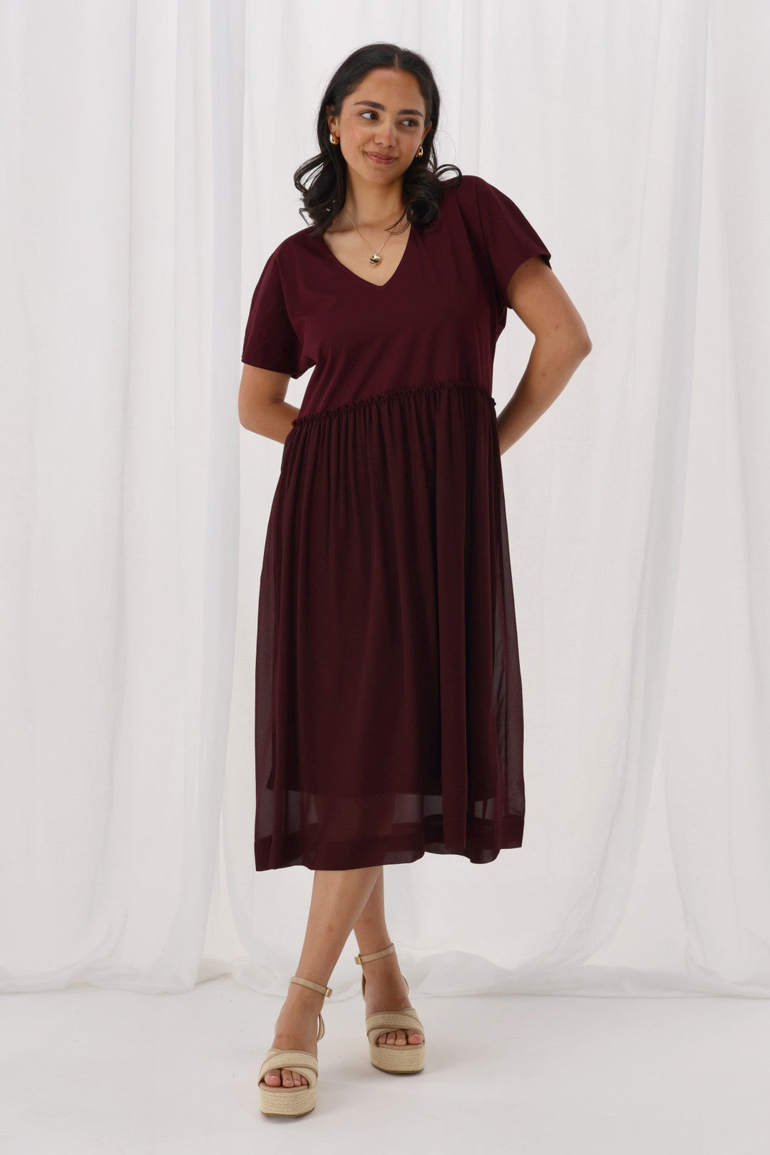 Shine On Label Cisco Empire Line Dress Claret