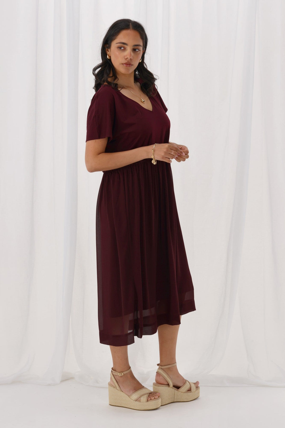 Shine On Label Cisco Empire Line Dress Claret