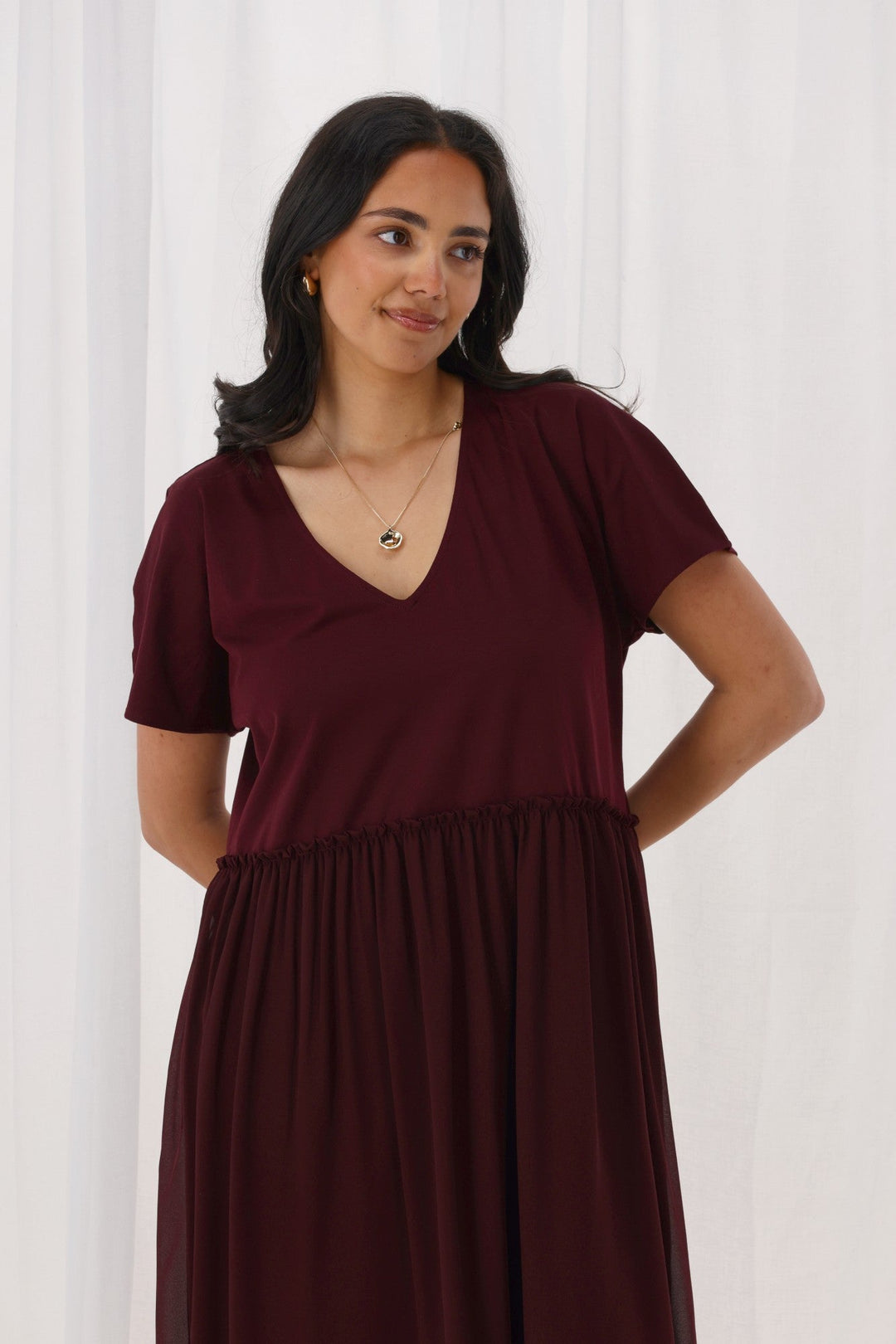 Shine On Label Cisco Empire Line Dress Claret