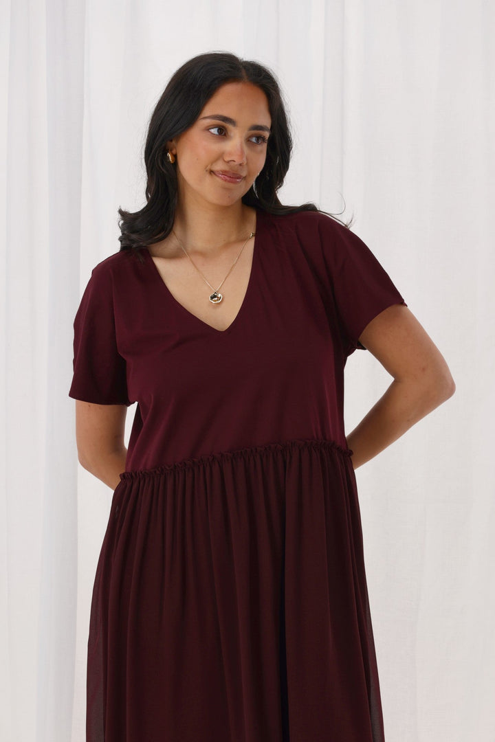 Shine On Label Cisco Empire Line Dress Claret