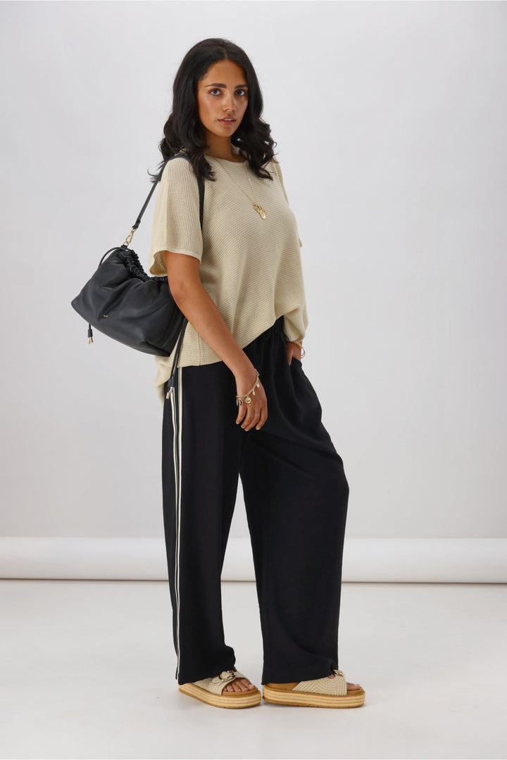 Label Dario Side Stripe Wide Leg Pants Black