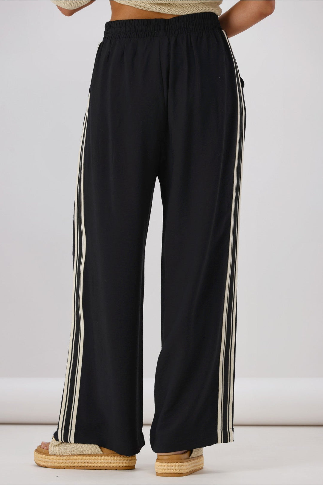Label Dario Side Stripe Wide Leg Pants Black