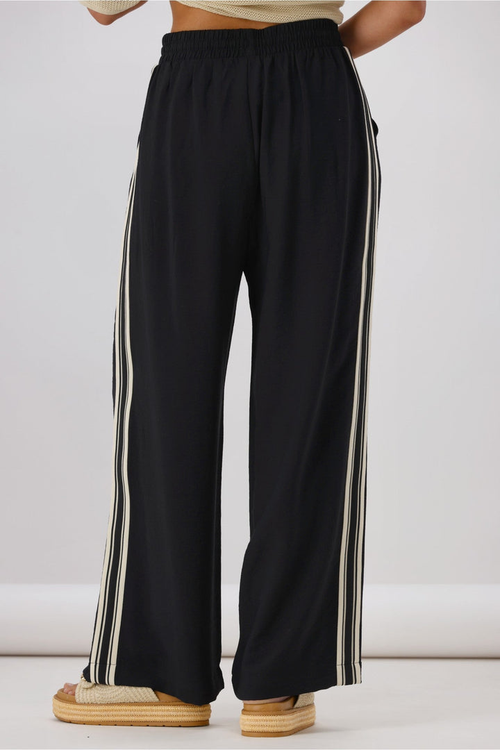 Label Dario Side Stripe Wide Leg Pants Black