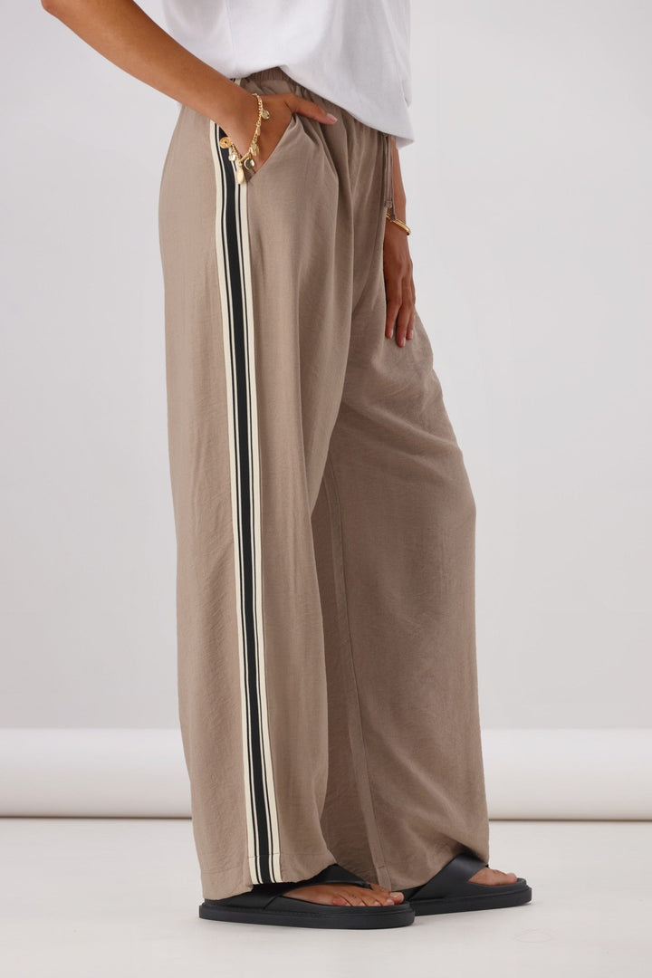 Label Dario Side Stripe Wide Leg Pants Latte