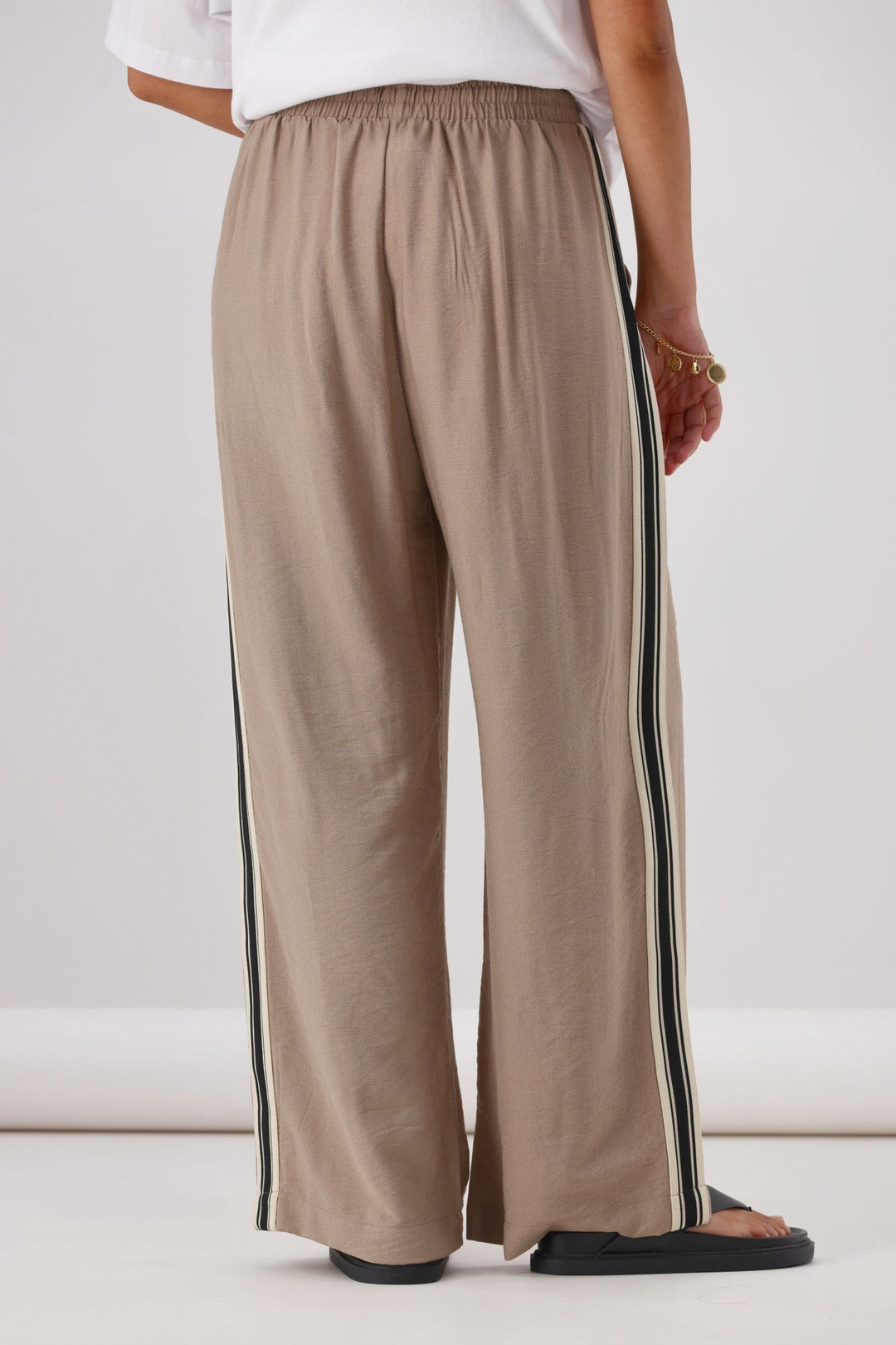 Label Dario Side Stripe Wide Leg Pants Latte