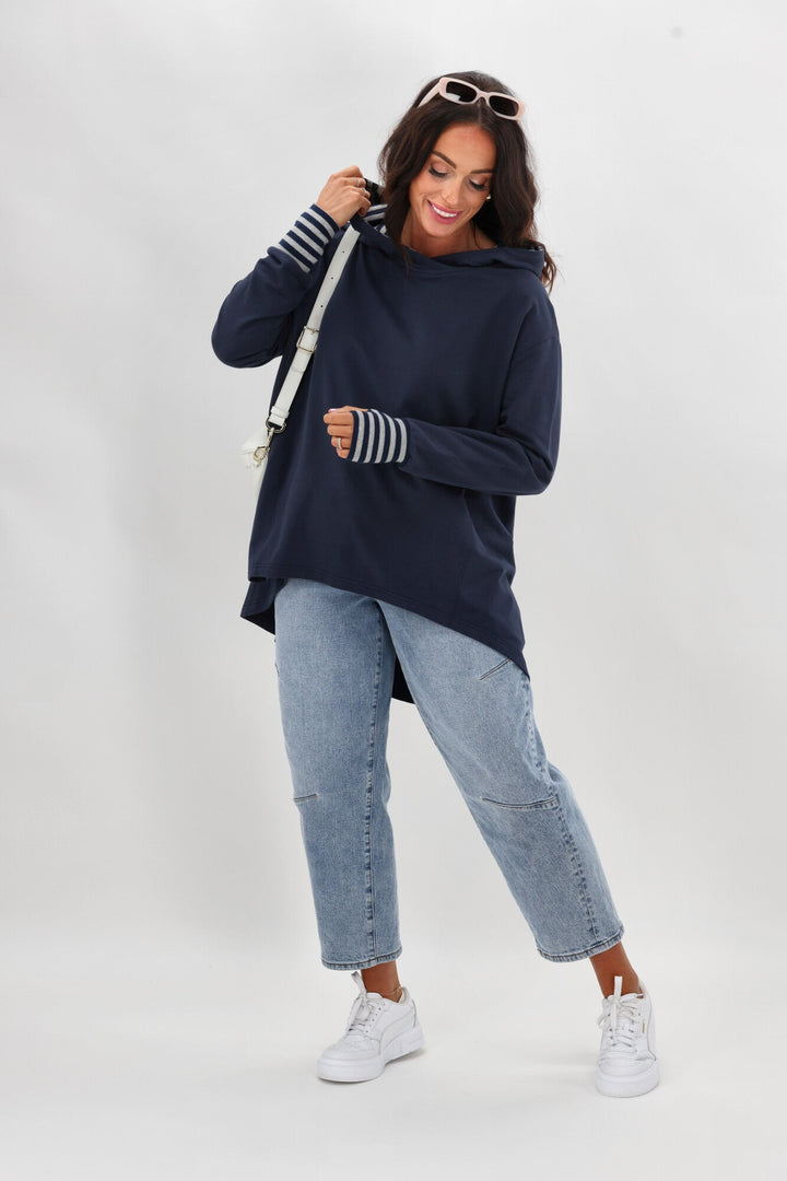 Label Discovery Hoodie Midnight with Stripe Contrast