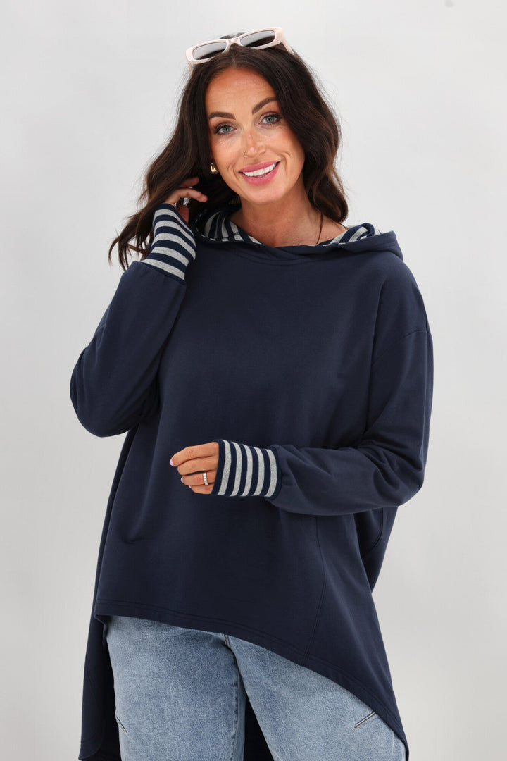 Label Discovery Hoodie Midnight with Stripe Contrast