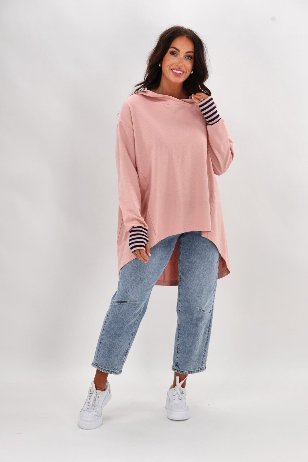 Label Discovery Hoodie Pink with Stripe Contrast