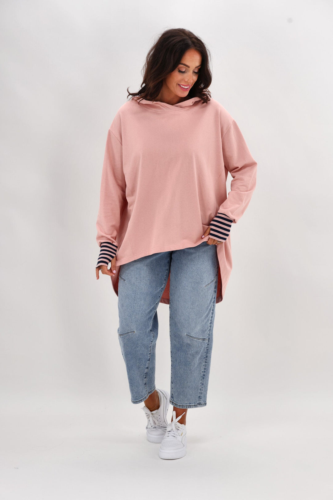 Label Discovery Hoodie Pink with Stripe Contrast