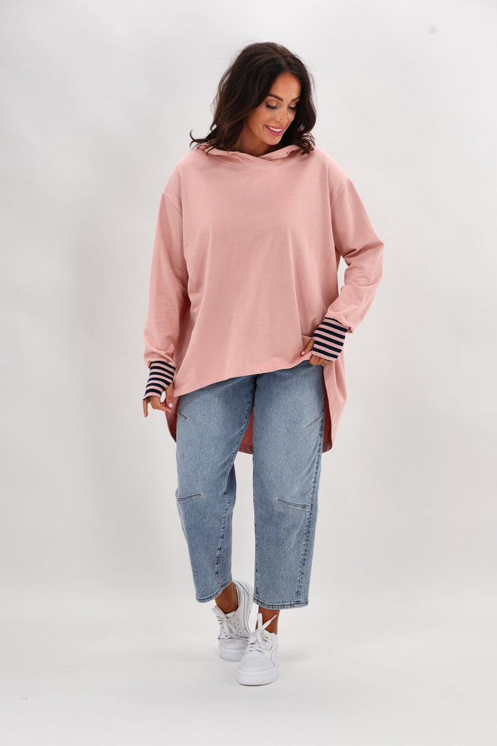 Label Discovery Hoodie Pink with Stripe Contrast