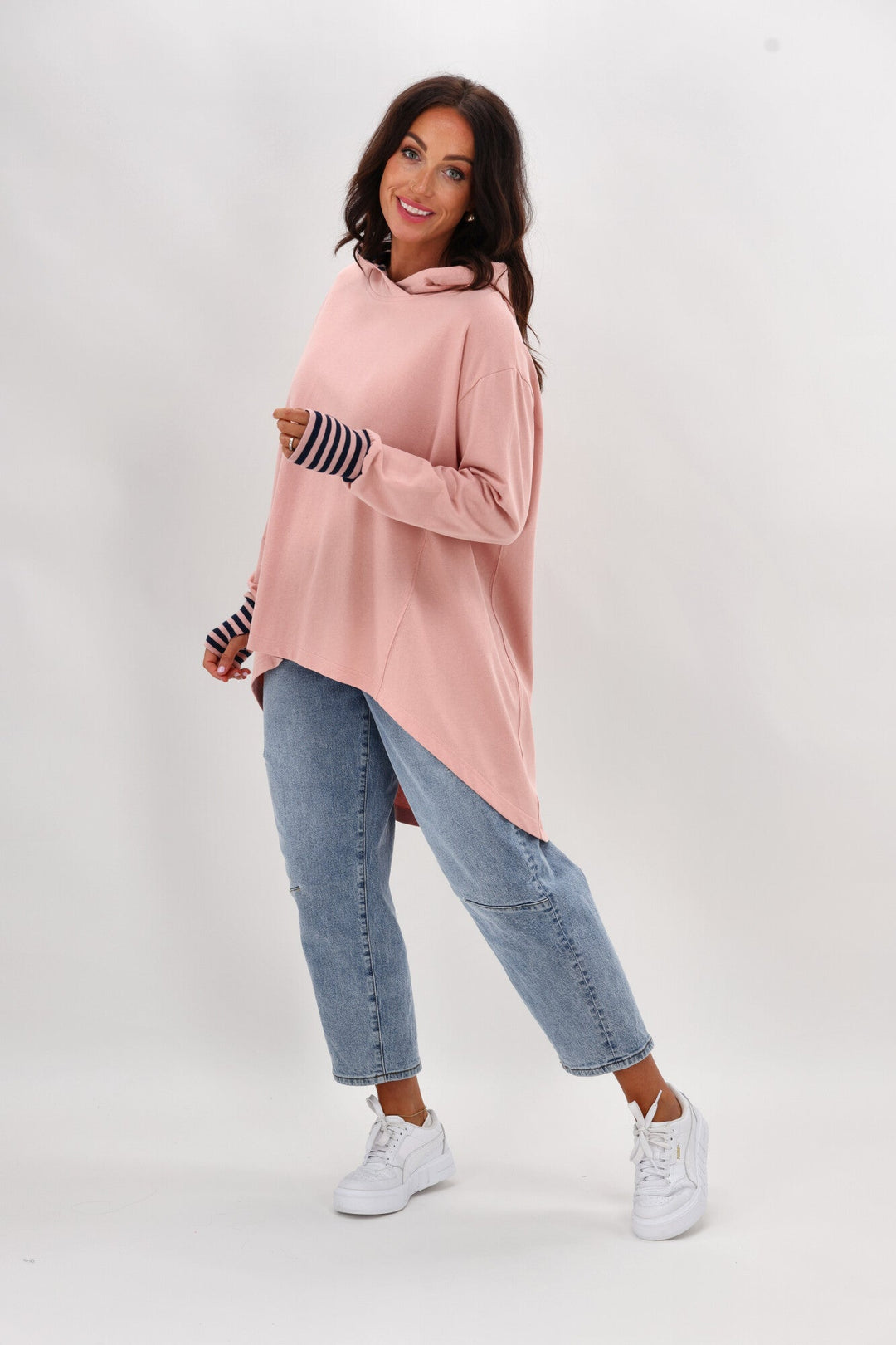 Label Discovery Hoodie Pink with Stripe Contrast
