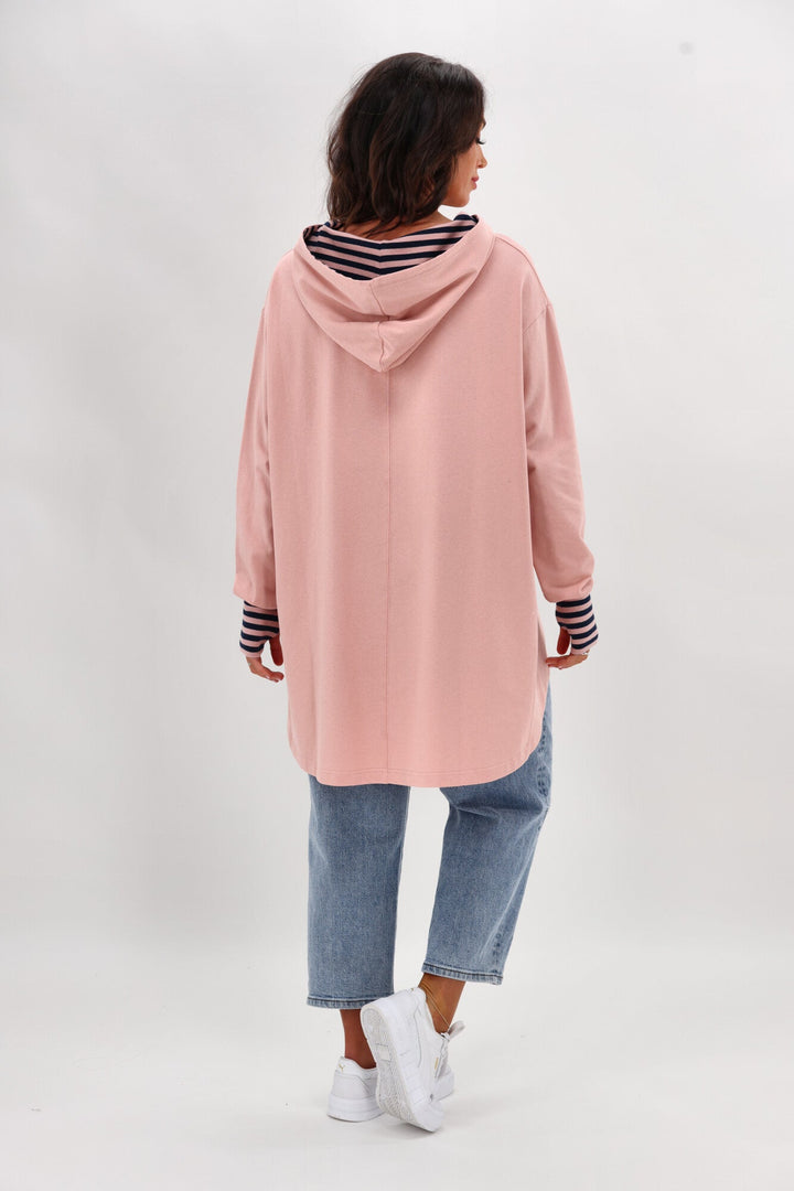 Label Discovery Hoodie Pink with Stripe Contrast