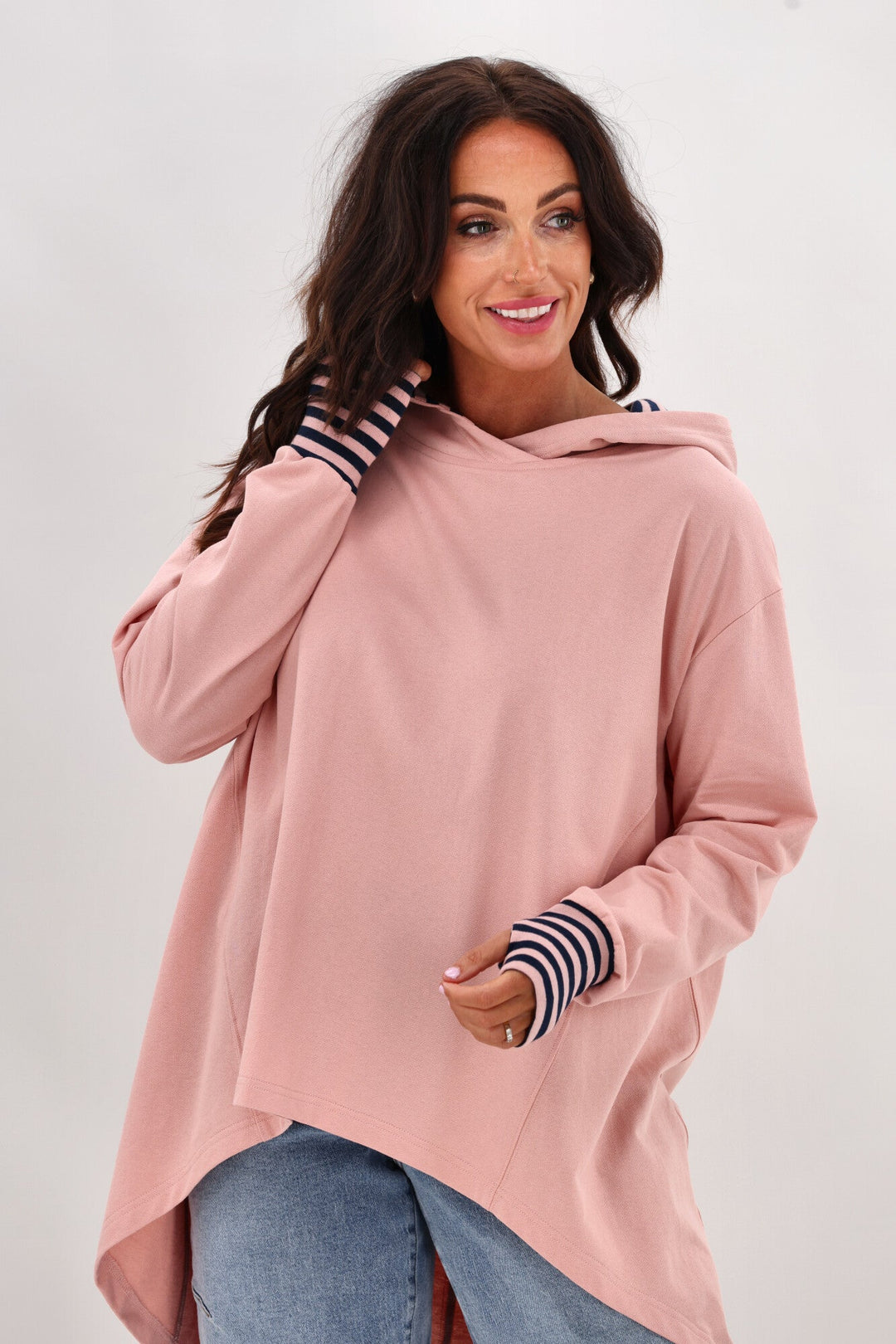 Label Discovery Hoodie Pink with Stripe Contrast