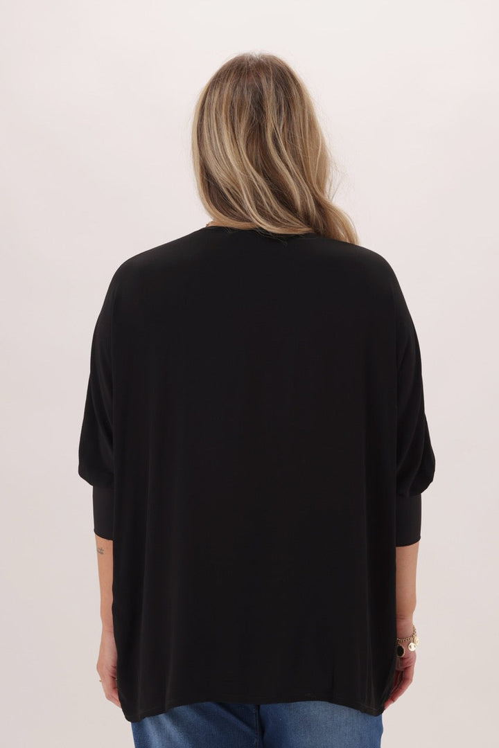 Label 3/4 Sleeve Drape Top Black