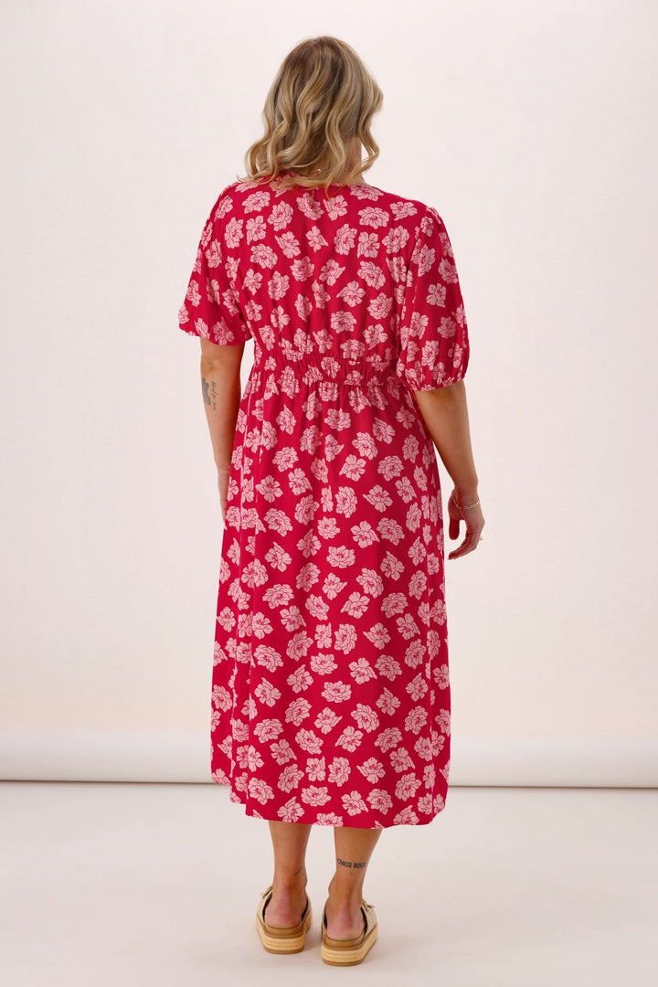Label Echo Portofino V Neck Dress Berry Floral