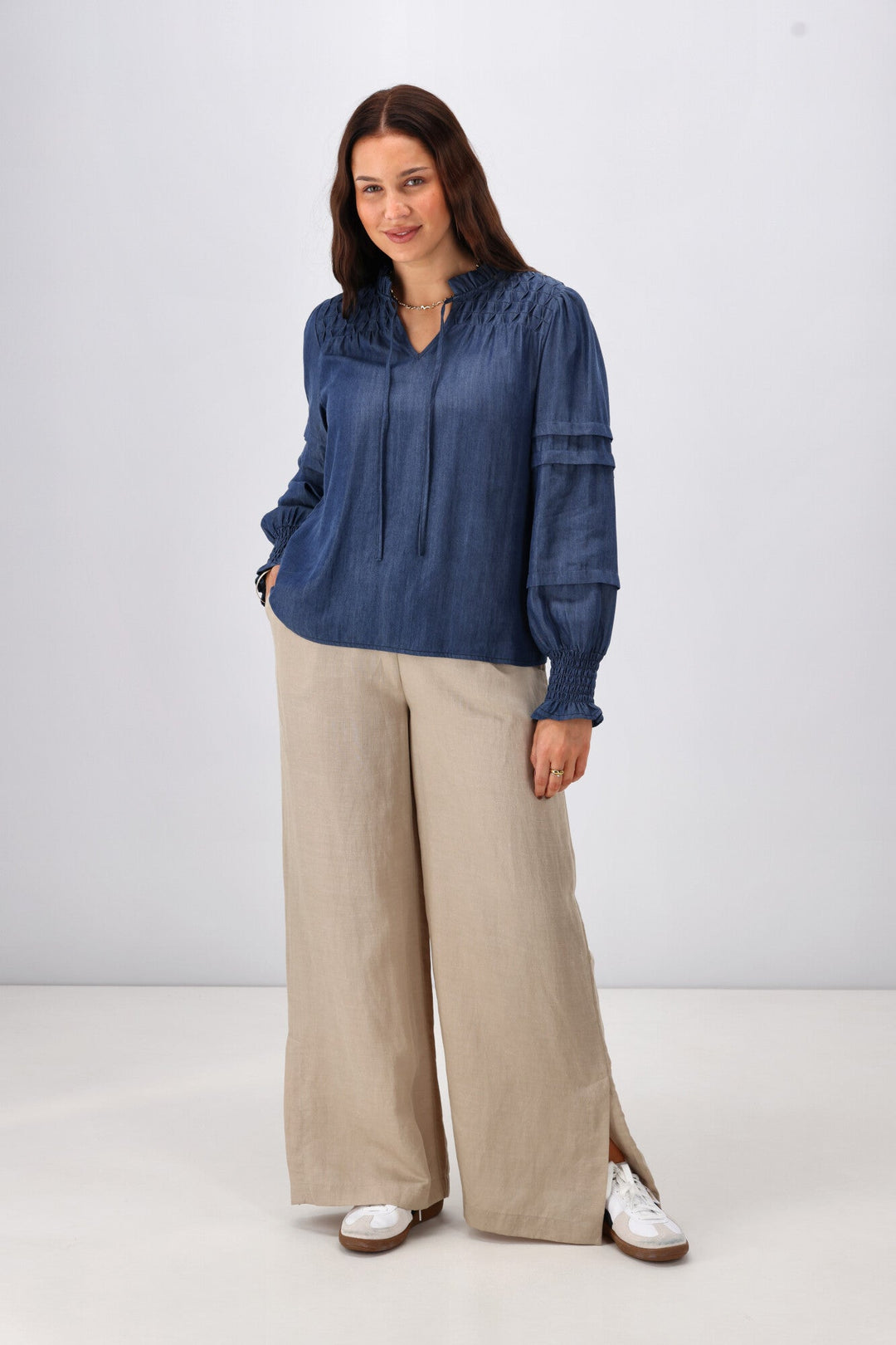 Label Elaina Chambray Tie Detail Top Indigo