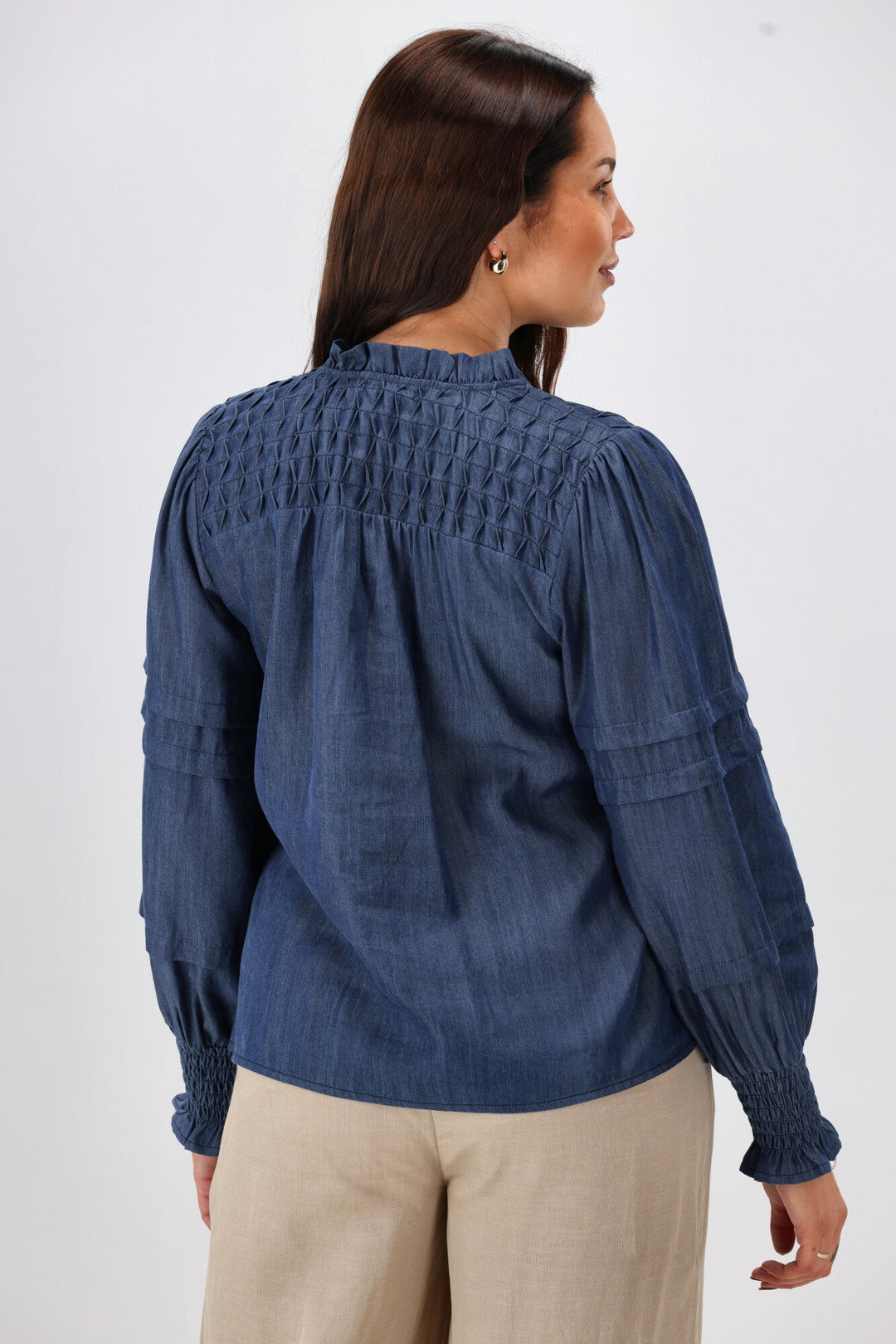 Label Elaina Chambray Tie Detail Top Indigo