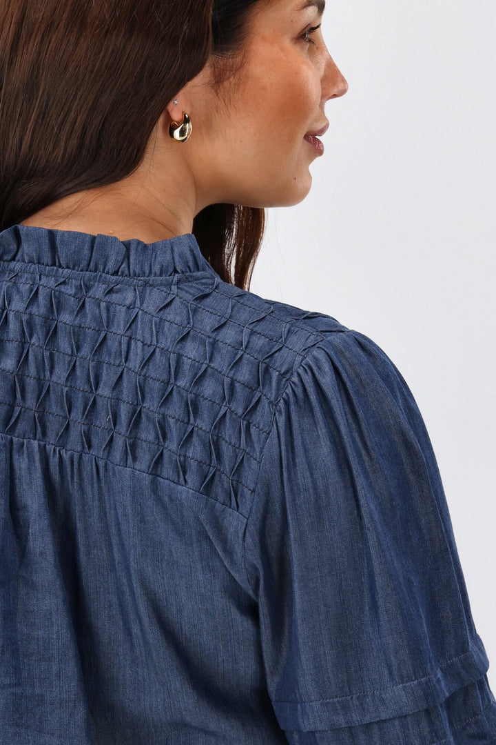 Label Elaina Chambray Tie Detail Top Indigo