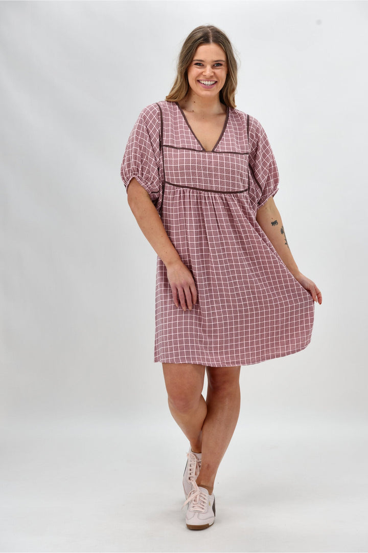 Label Evita Dress Pink Check