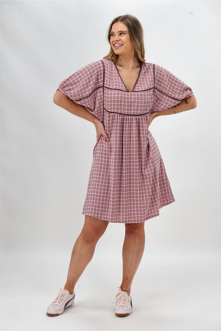 Label Evita Dress Pink Check