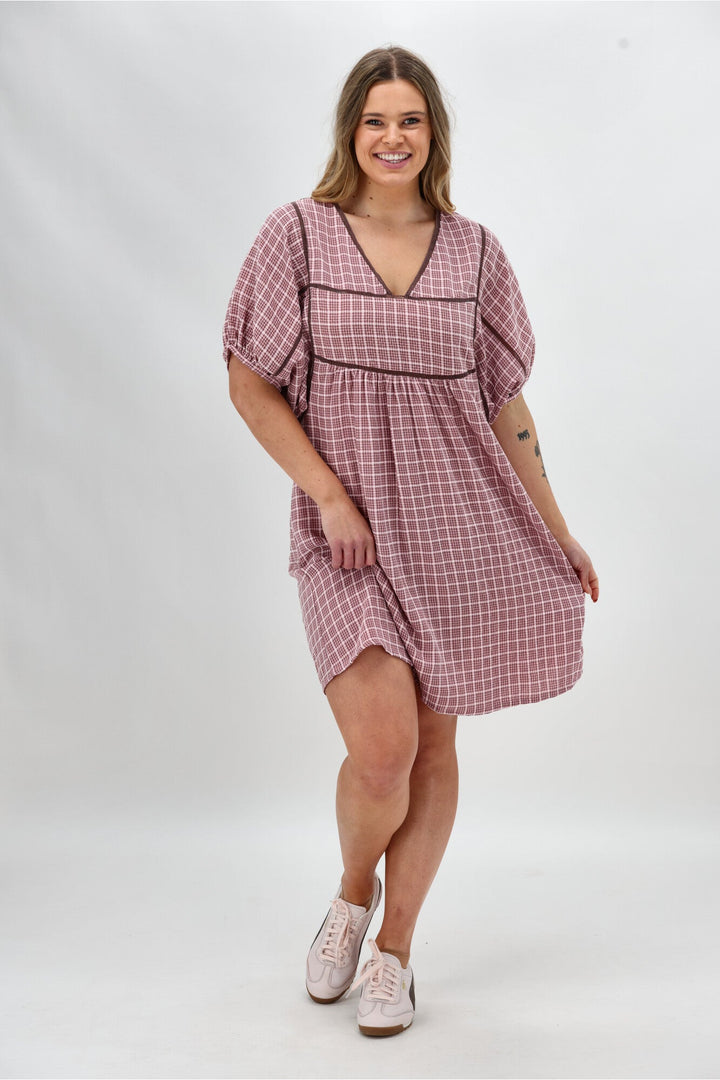 Label Evita Dress Pink Check