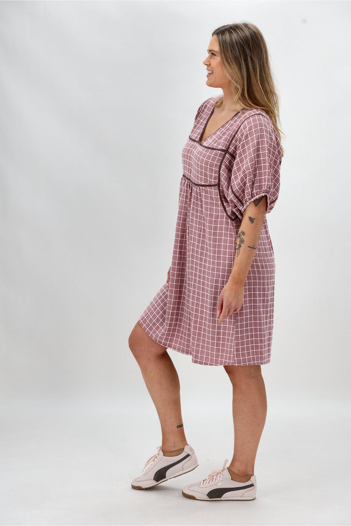 Label Evita Dress Pink Check