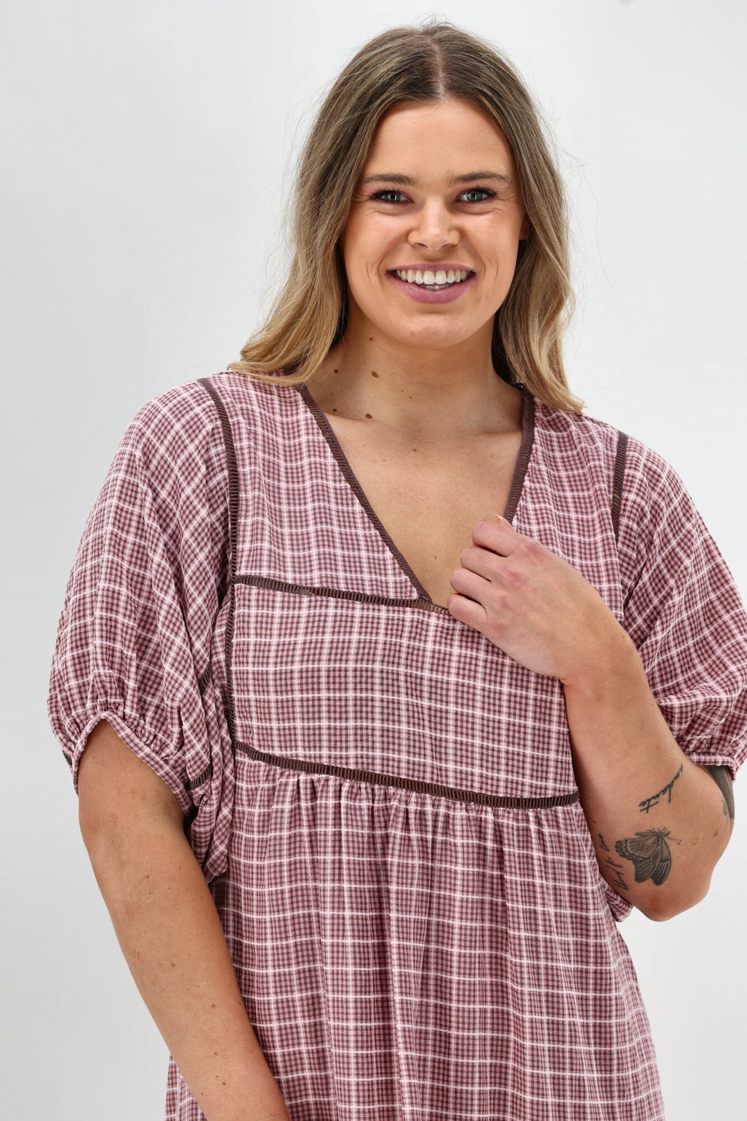 Label Evita Dress Pink Check