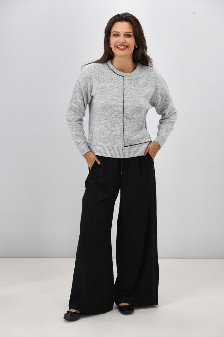 Label Excel Crew with Contrast Chain Link Detail Jumper Grey with Black