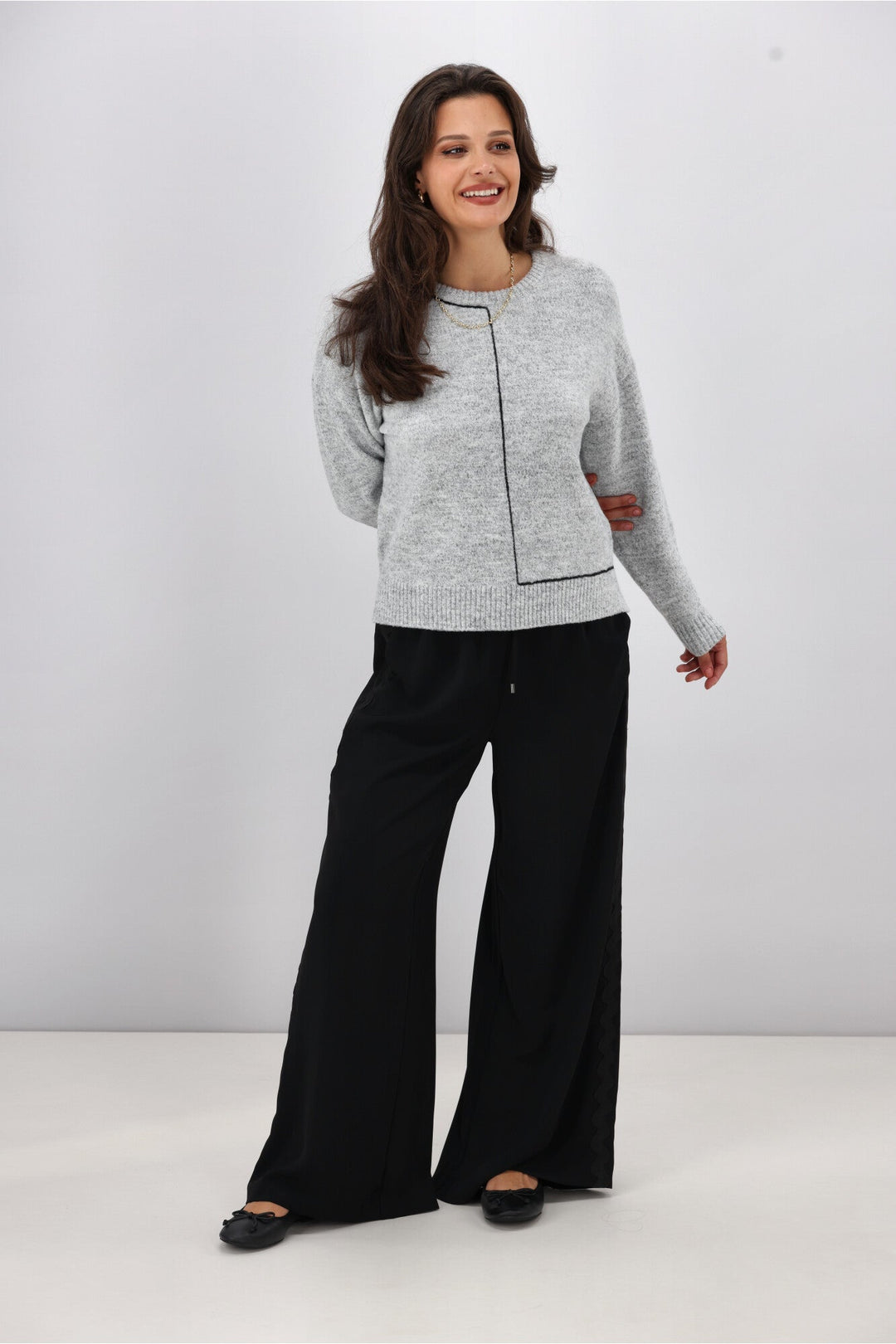 Label Excel Crew with Contrast Chain Link Detail Jumper Grey with Black