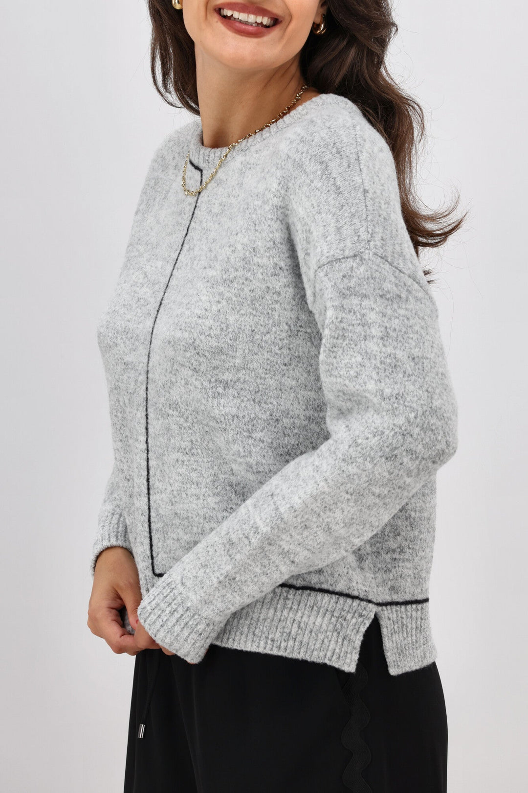 Label Excel Crew with Contrast Chain Link Detail Jumper Grey with Black