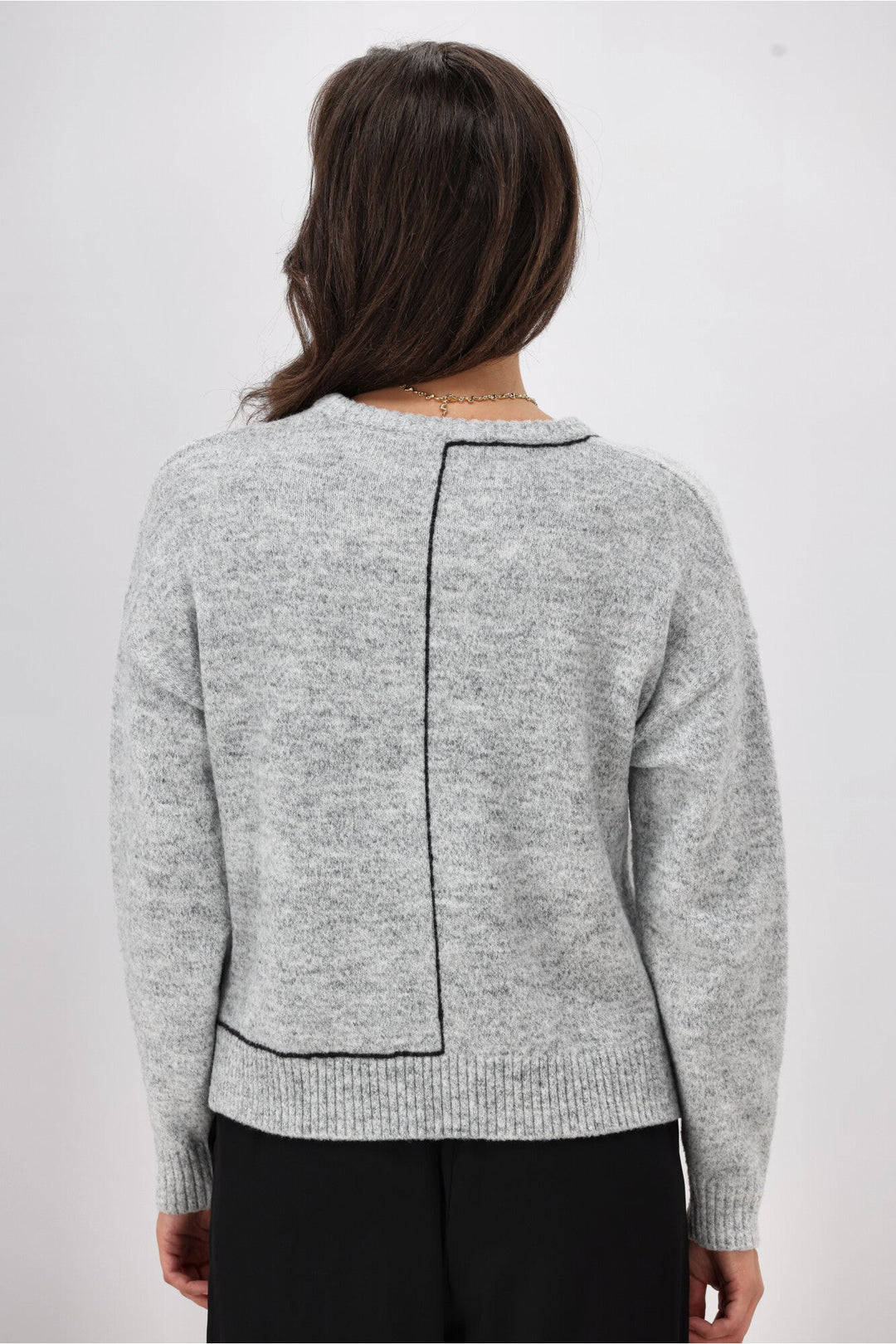 Label Excel Crew with Contrast Chain Link Detail Jumper Grey with Black