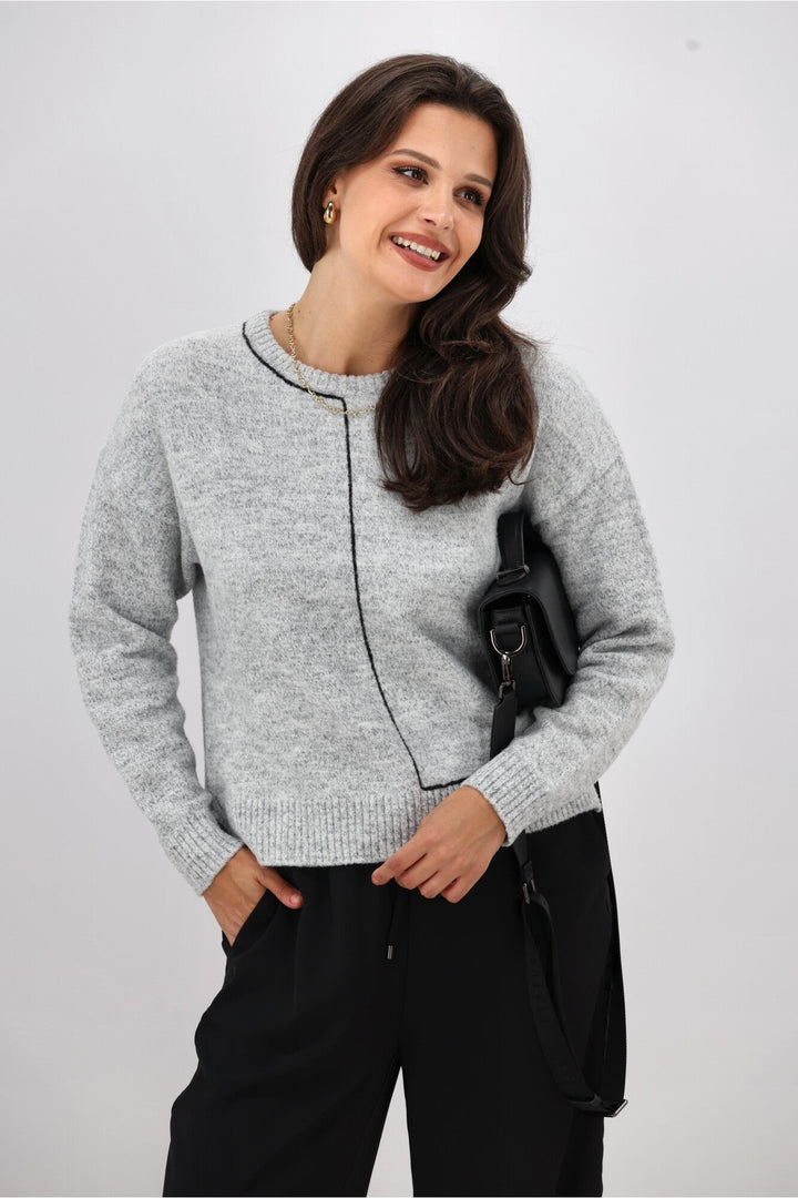 Label Excel Crew with Contrast Chain Link Detail Jumper Grey with Black