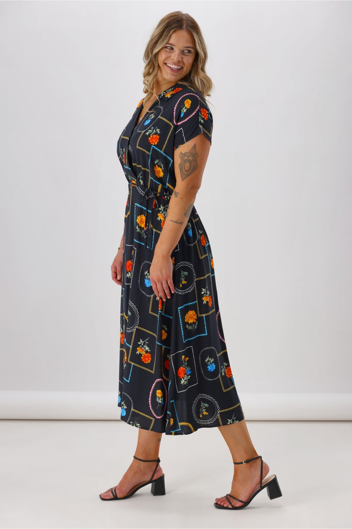 Label Flower Frame Dress Black