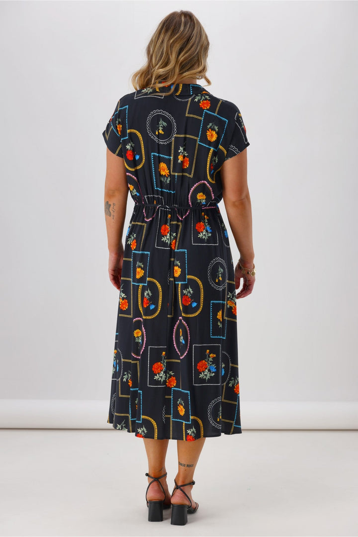 Label Flower Frame Dress Black