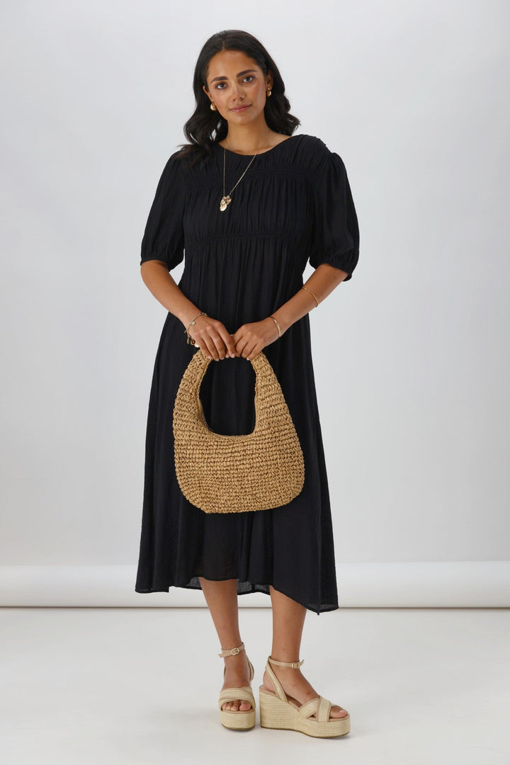Label Harris Shirred Detail Dress Black