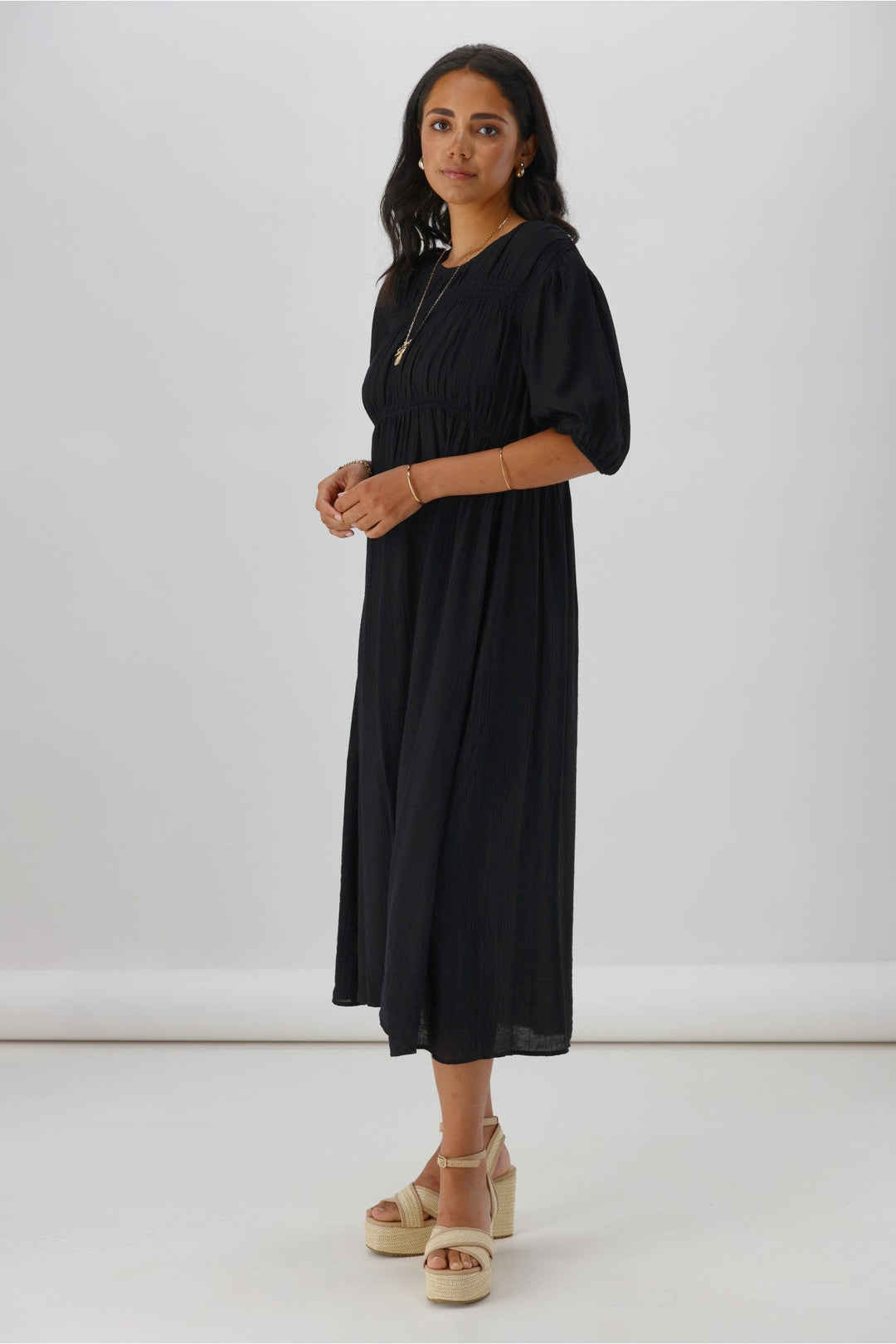 Label Harris Shirred Detail Dress Black