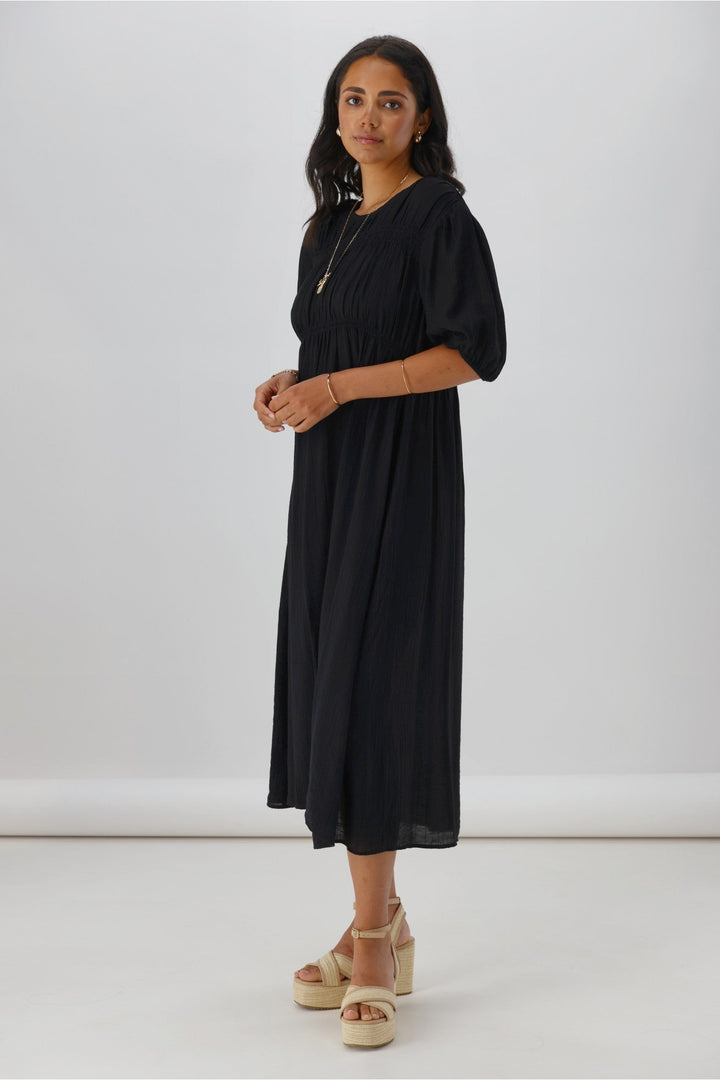 Label Harris Shirred Detail Dress Black