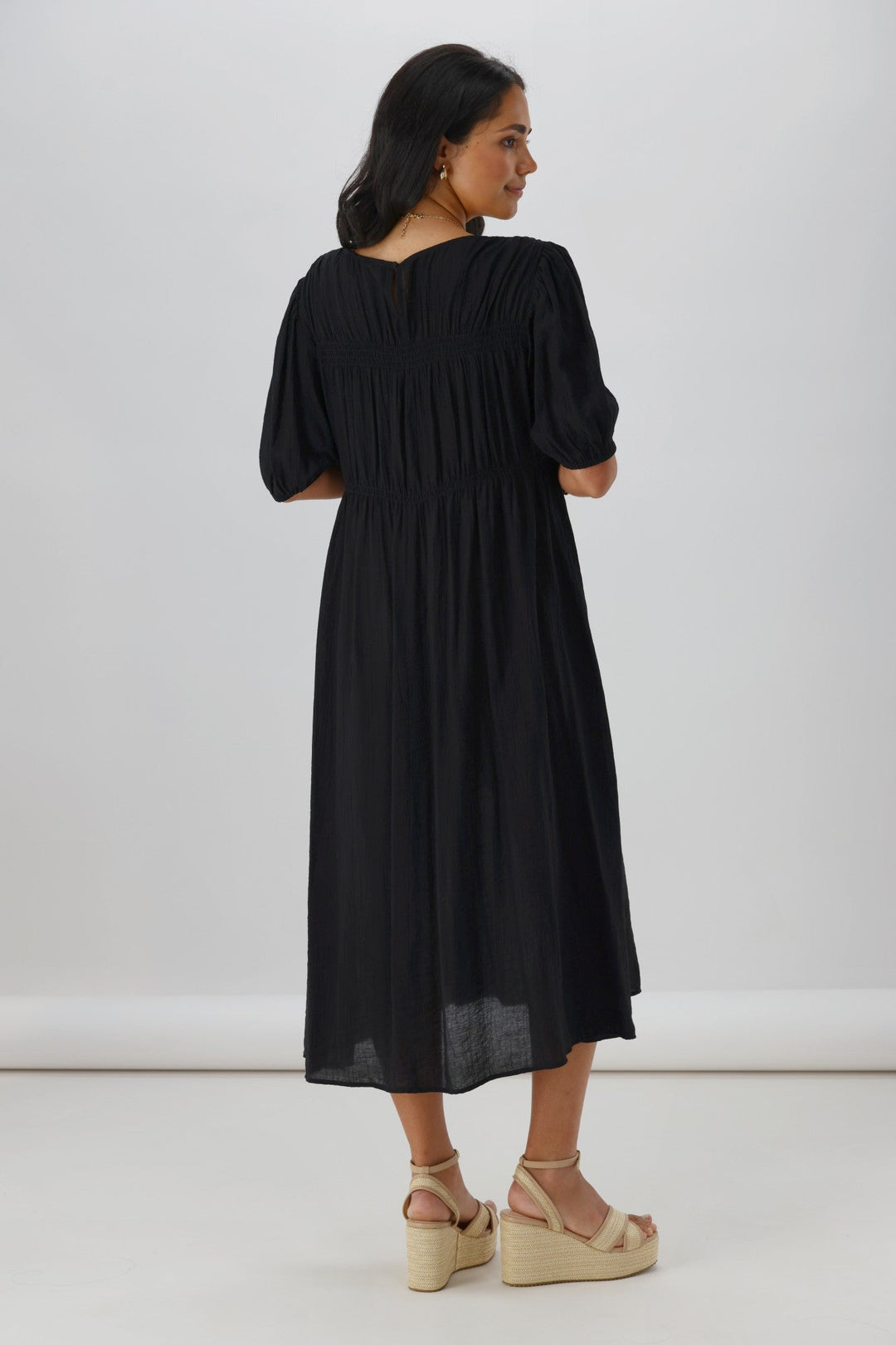 Label Harris Shirred Detail Dress Black