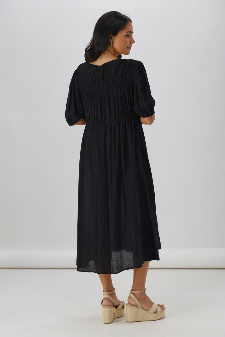 Label Harris Shirred Detail Dress Black