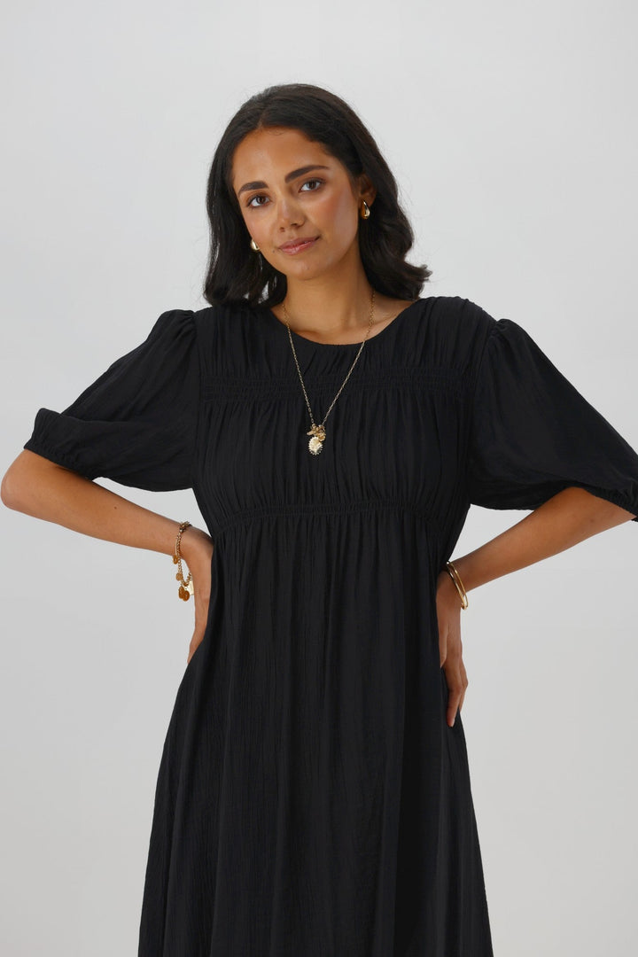 Label Harris Shirred Detail Dress Black
