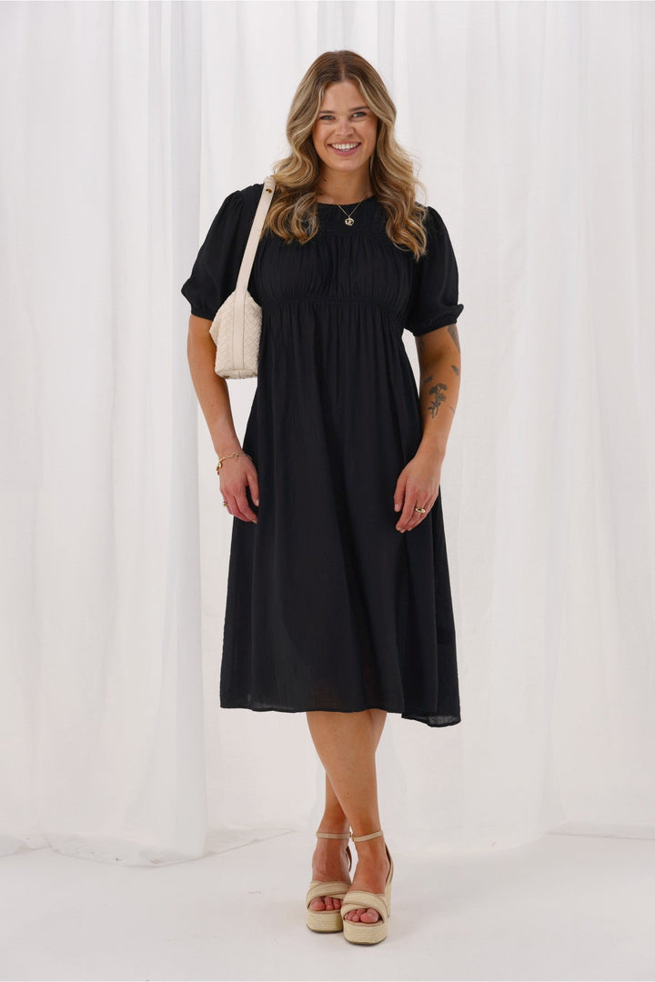 Label Harris Shirred Detail Dress Black