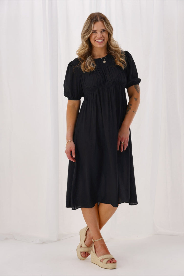 Label Harris Shirred Detail Dress Black