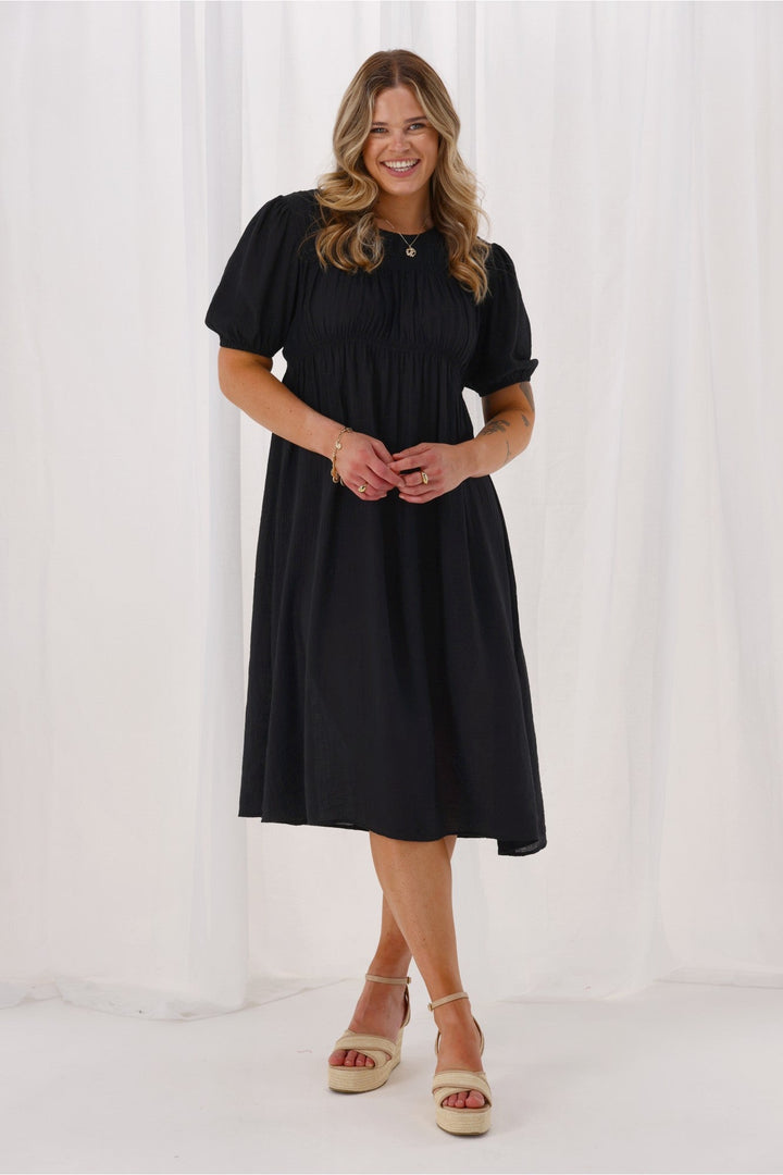 Label Harris Shirred Detail Dress Black