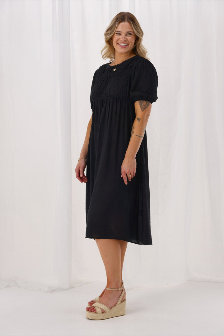 Label Harris Shirred Detail Dress Black