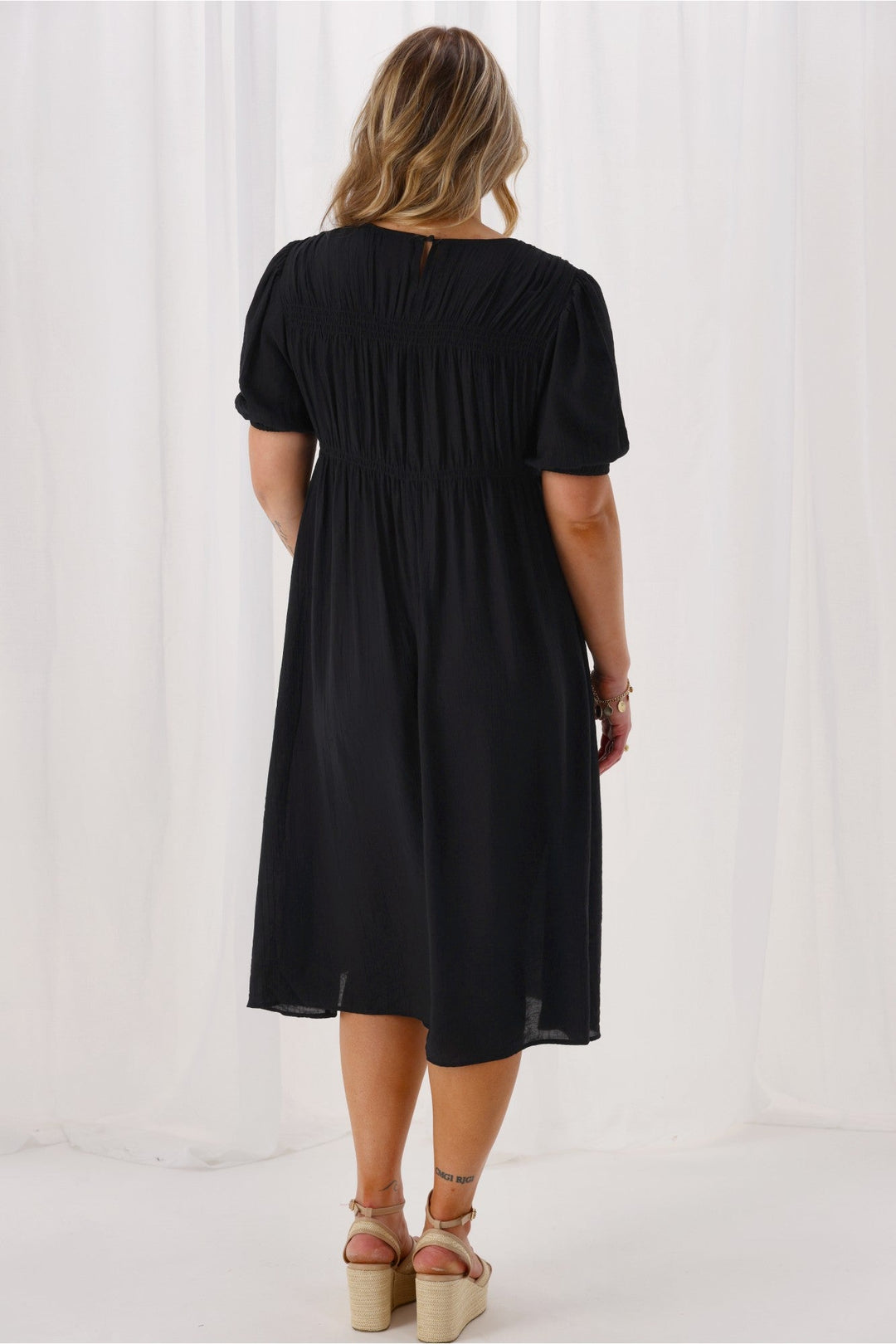 Label Harris Shirred Detail Dress Black