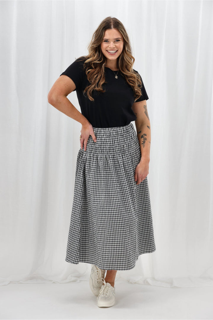 Label Haylene Shirred Waist Skirt Black Gingham