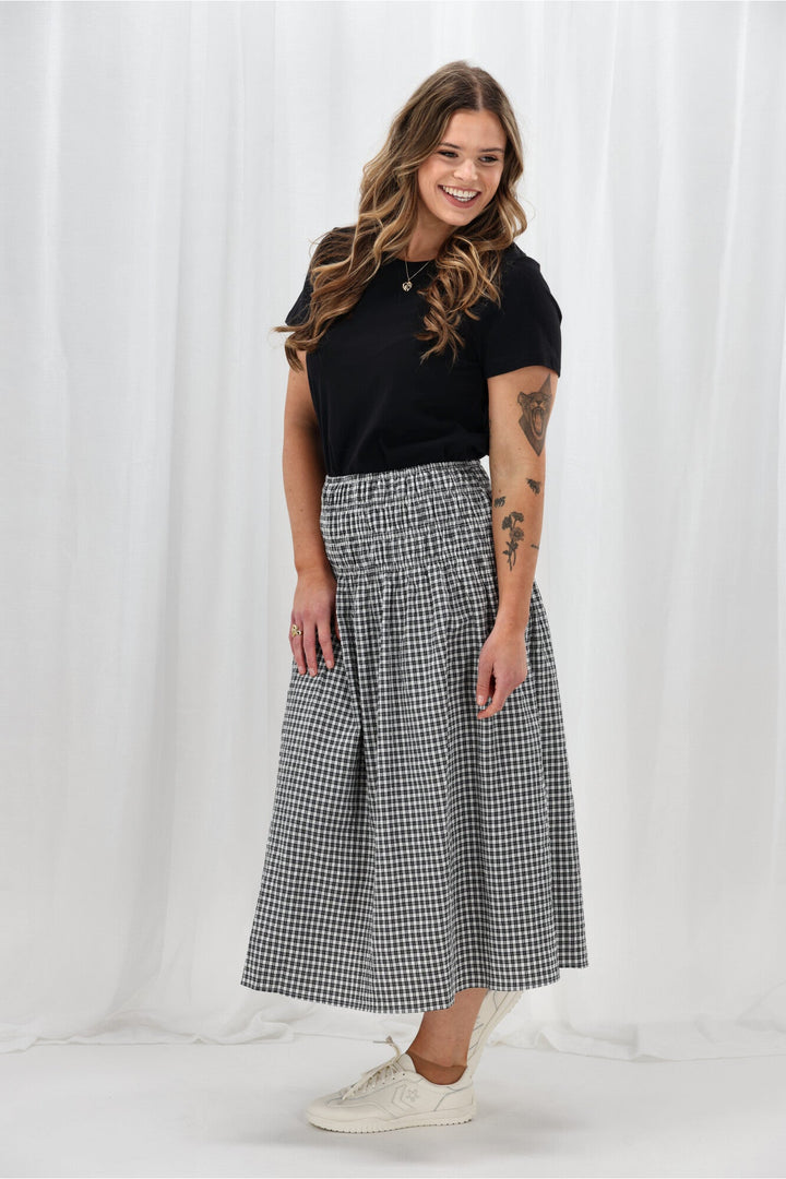 Label Haylene Shirred Waist Skirt Black Gingham